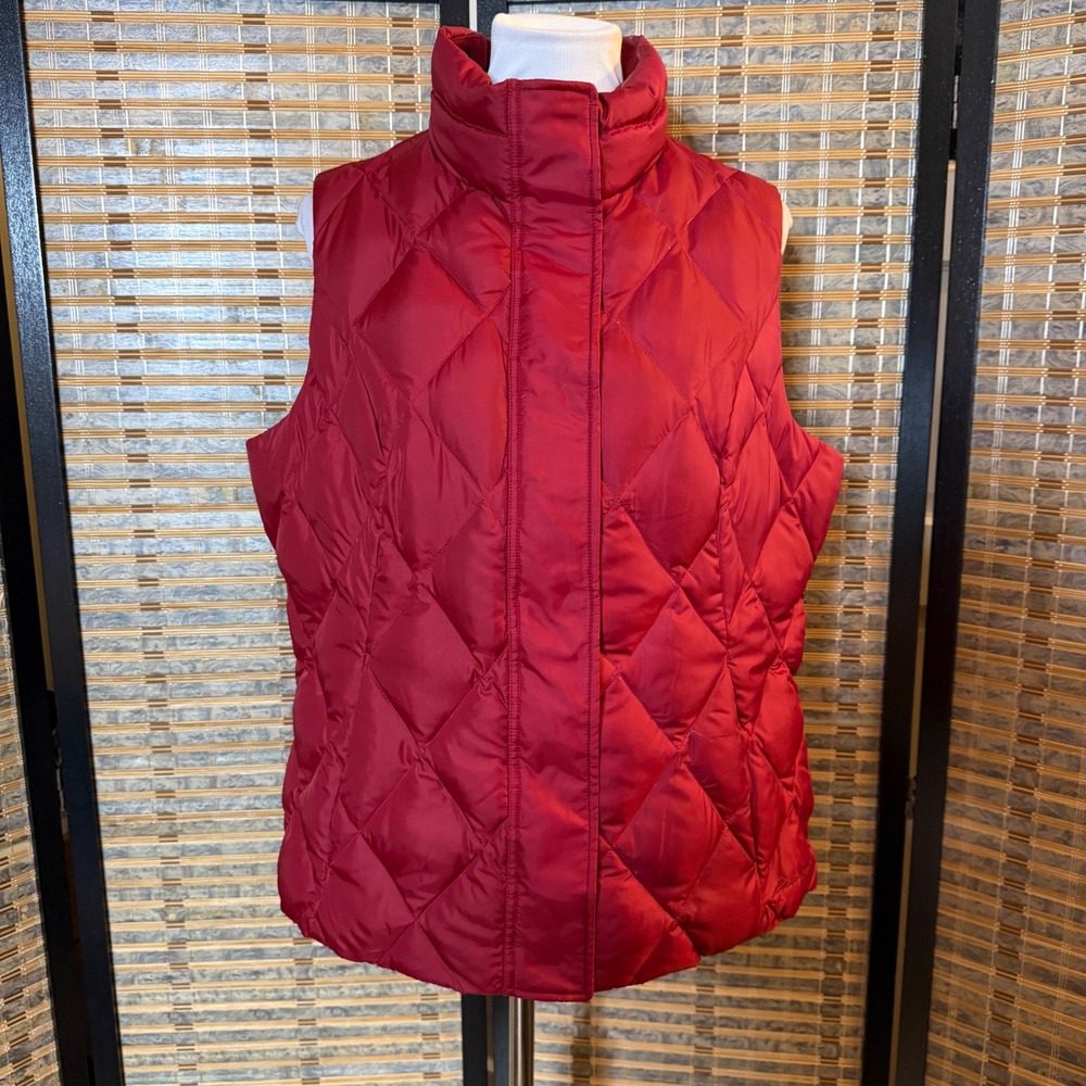 Eddie Bauer Puffer Vest Women XL Red Goose Down Quilted Winter Layering